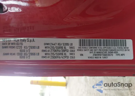 2016 Ram Promaster City Tradesman Slt from USA, damaged, VIN ZFBERFBT7G6B26570